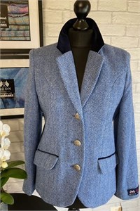 Ladies Herringbone Wool Tailored Jacket, Sky