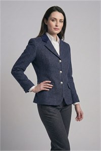 Ladies Herringbone Wool Tailored Jacket, Navy
