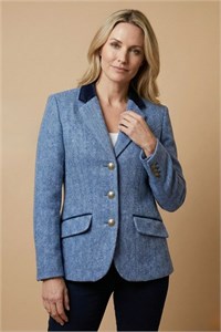 Ladies Herringbone Wool Tailored Jacket, Sky Blue