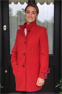 Ladies Herringbone Wool Funnel Neck Coat, Burnt Orange