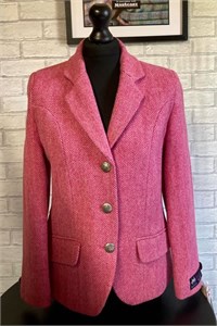 Ladies Herringbone Wool Tailored Jacket, Hot Pink