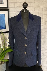  Ladies Herringbone Wool Tailored Jacket, Navy
