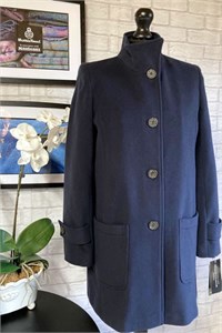 Ladies Wool and Cashmere Funnel Neck Coat, Navy