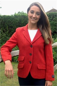 Ladies Herringbone Wool Tailored Jacket, Burnt Orange