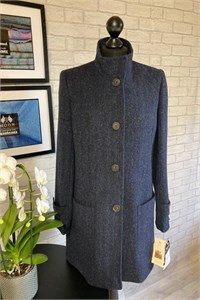 Ladies Herringbone Wool Funnel Neck Coat, Navy