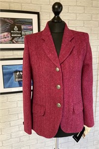  Ladies Herringbone Wool Tailored Jacket, Raspberry