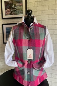 Harris Tweed Gilet, cerise and grey