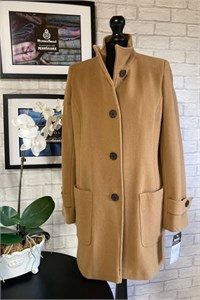 Ladies Wool and Cashmere Funnel Neck Coat, Camel
