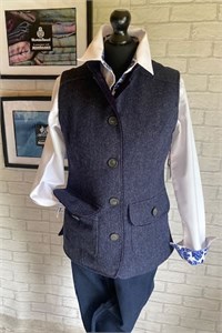 Herringbone Wool Gilet, Navy