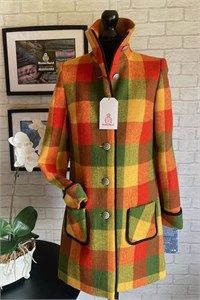 Harris Iona Coat, orange, olive green and mustard